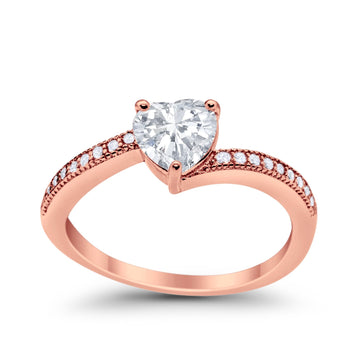 Heart Promise Ring Rose Tone, Simulated Cubic Zirconia 925 Sterling Silver